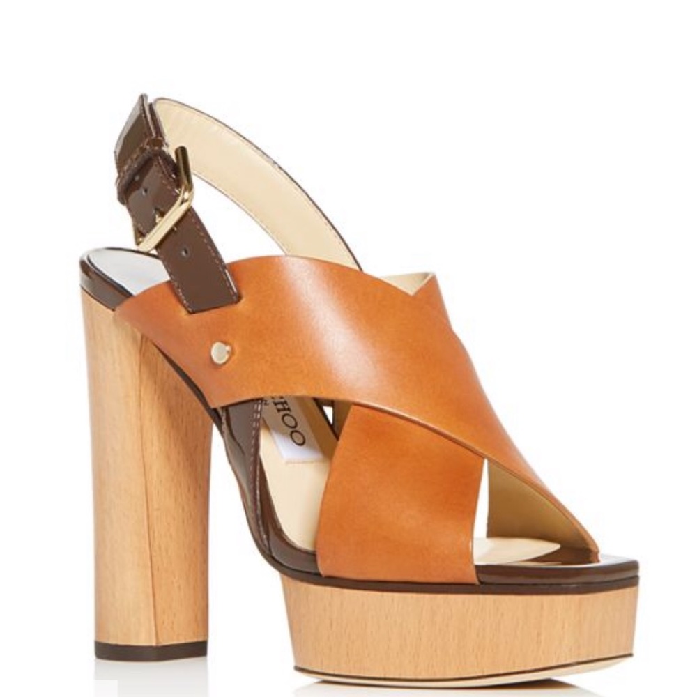 Jimmy Choo AIX 125 High Block Heels Sz37 Latte Mix